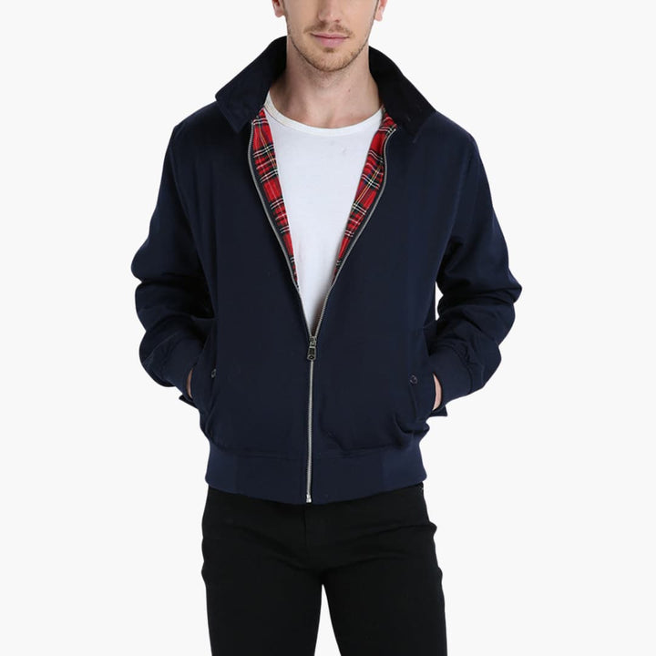 Men's jacket with ribbed cuffs - distinctive stand-up collar