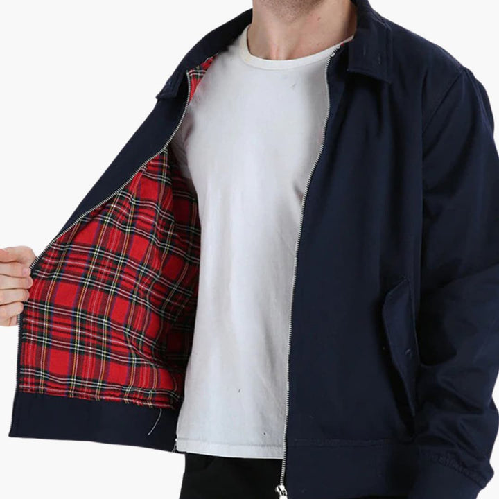 Men's jacket with ribbed cuffs - distinctive stand-up collar