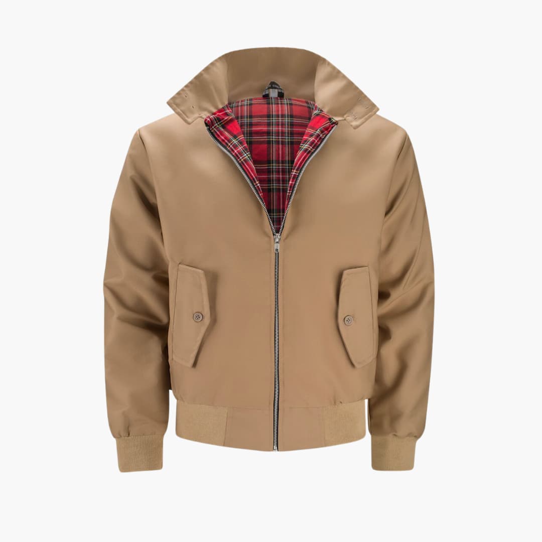 Men's jacket with ribbed cuffs - distinctive stand-up collar