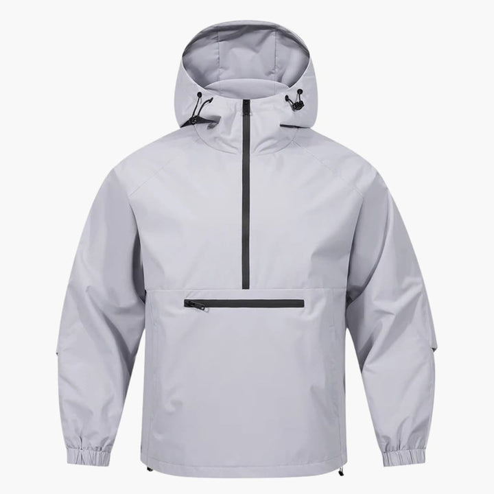 Men's softshell jacket with hood and chest pocket