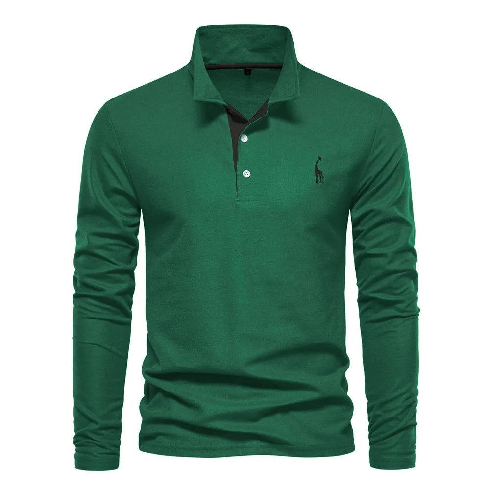 Men's long-sleeve polo shirt with elegant details made of high-quality cotton