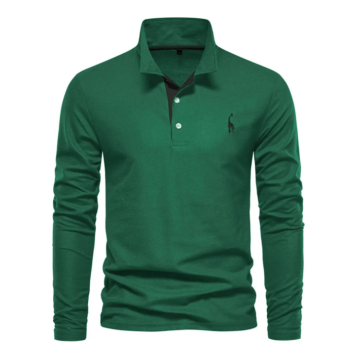Men's long-sleeve polo shirt with elegant details made of high-quality cotton