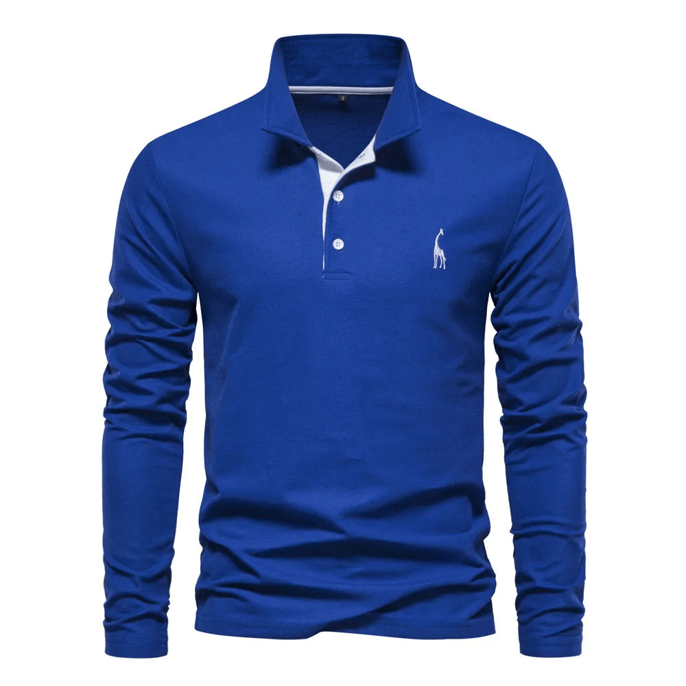 Men's long-sleeve polo shirt with elegant details made of high-quality cotton