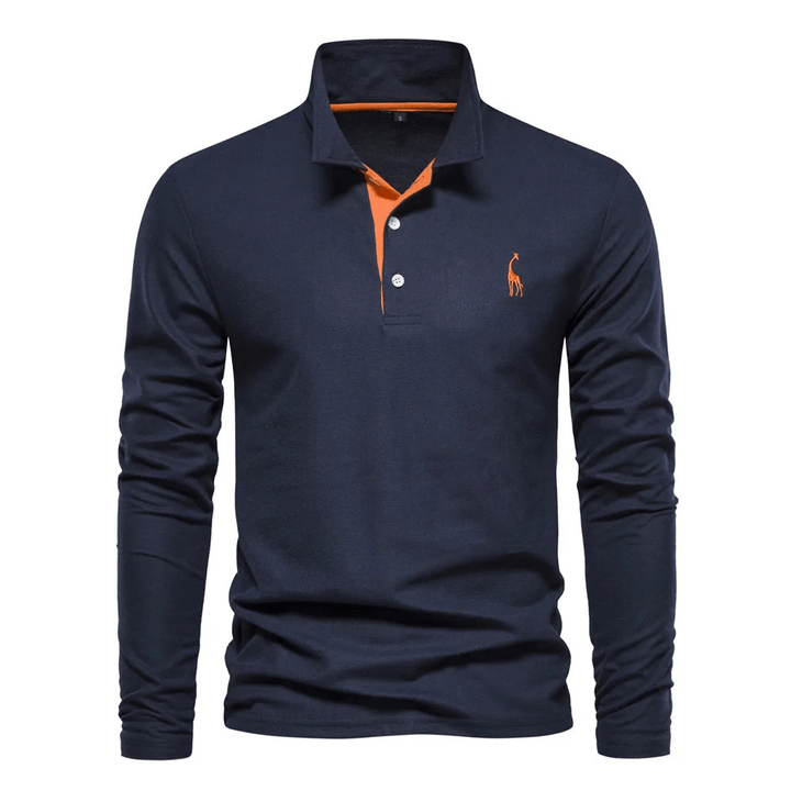 Men's long-sleeve polo shirt with elegant details made of high-quality cotton