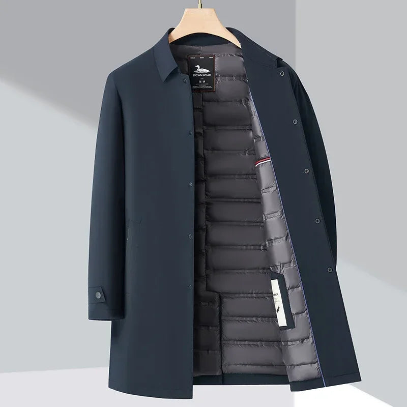 Herren Mantel Lang Daunen-Trenchcoat 0