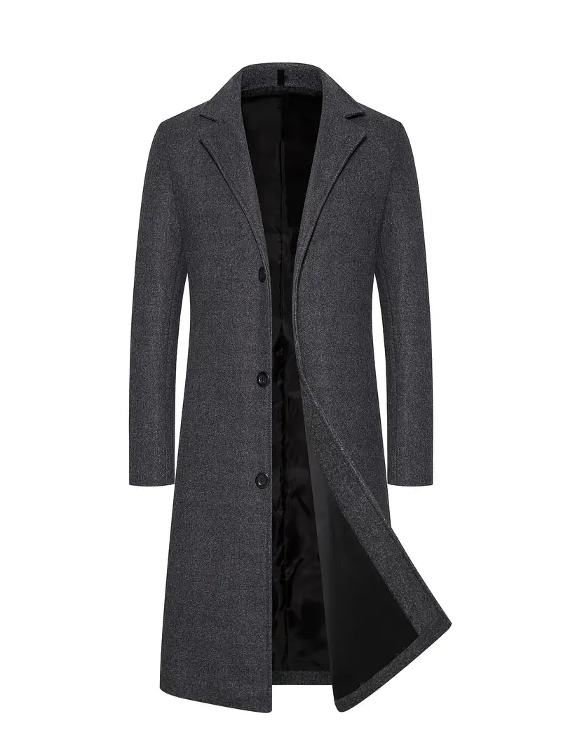 Manteau homme long avec col à revers en mélange de laine