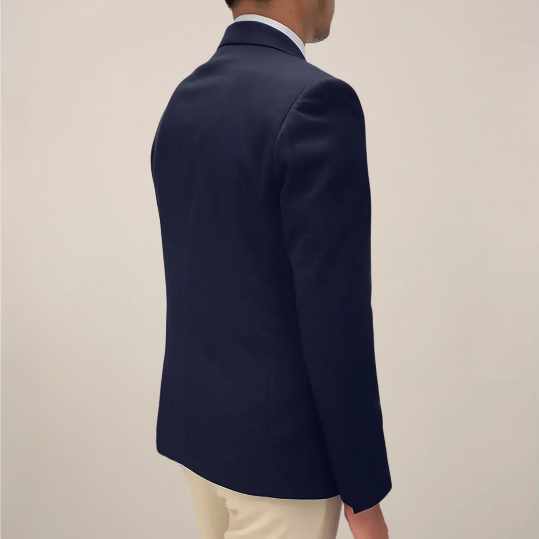 Herren Marineblauer Klassischer Blazer mit Goldenen Knopfdetails in Strukturierter Passform 2