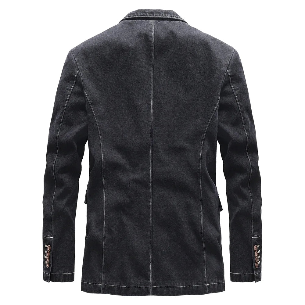 Men's Denim Blazer Casual Style with Practical Pockets