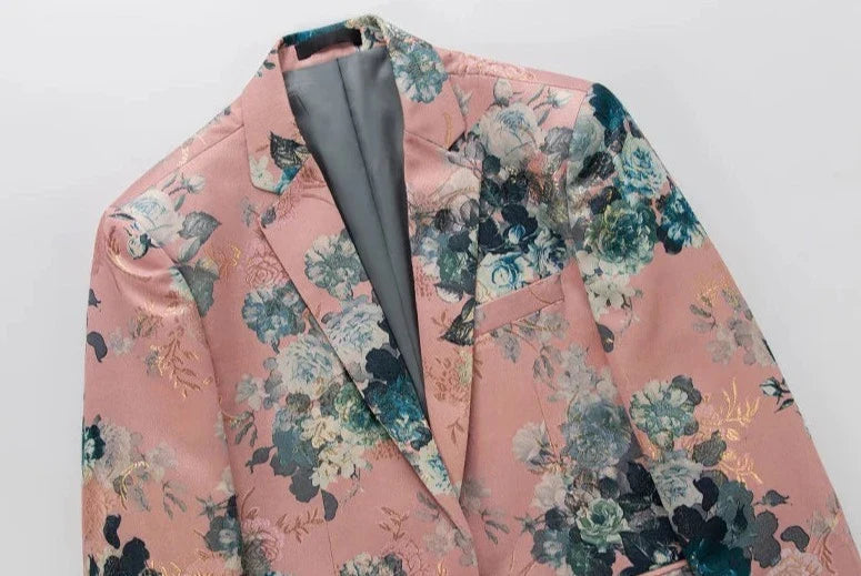 Men's Blazer High-Quality Fabric Floral Design
