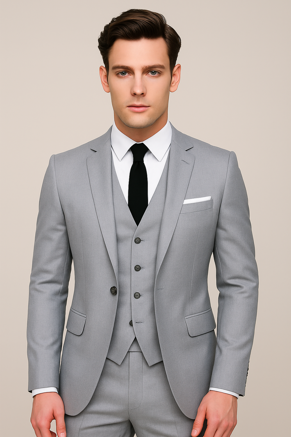 Herren Schwarzer Dreiteiliger Slim-Fit-Anzug aus Hochwertigem Material 1
