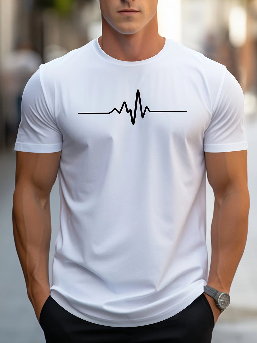 Men's Slim Fit T-Shirt with Heartbeat Print