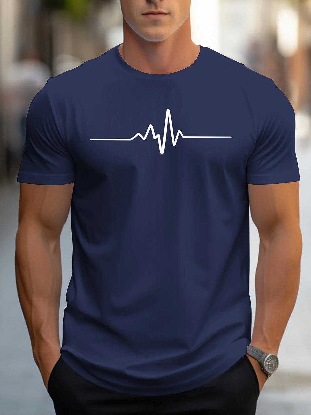 Men's Slim Fit T-Shirt with Heartbeat Print