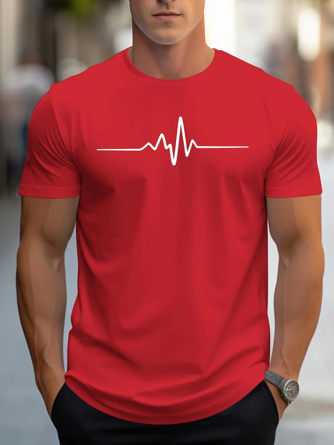 Men's Slim Fit T-Shirt with Heartbeat Print