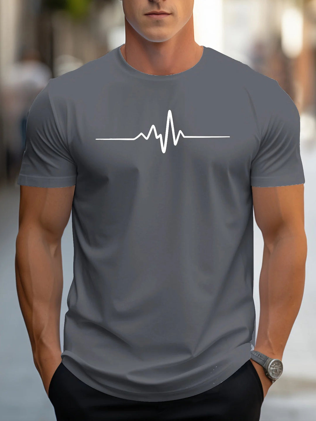 Men's Slim Fit T-Shirt with Heartbeat Print