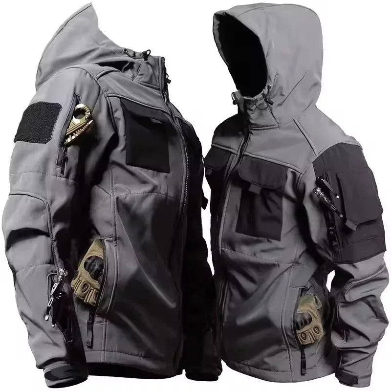 Men's softshell jacket with hood - wind- and water-repellent