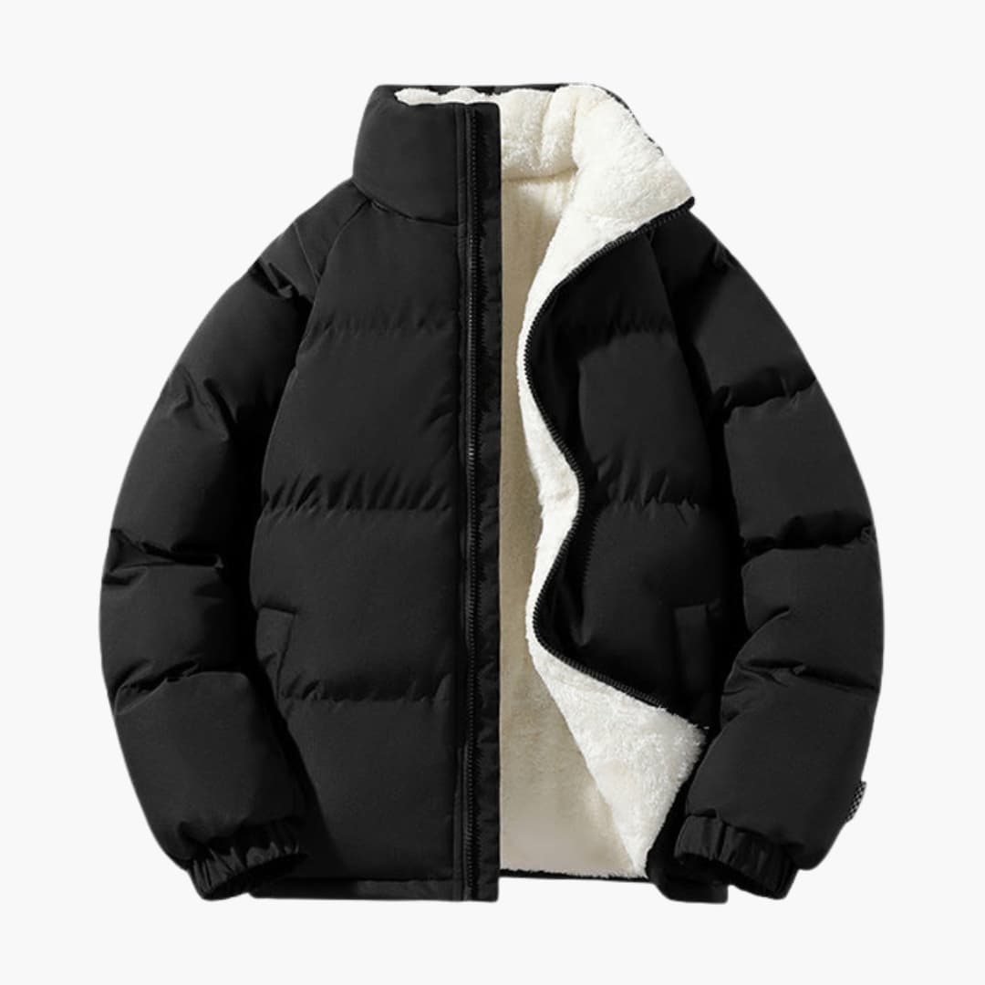 Men's Quilted Jacket Fleece Warm with High Collar and Zipper