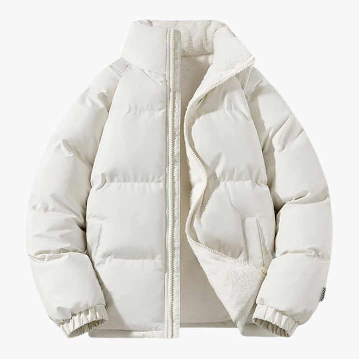 Men's Quilted Jacket Fleece Warm with High Collar and Zipper