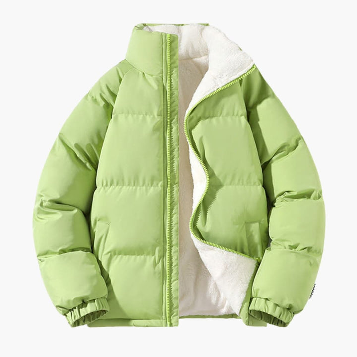 Men's Quilted Jacket Fleece Warm with High Collar and Zipper