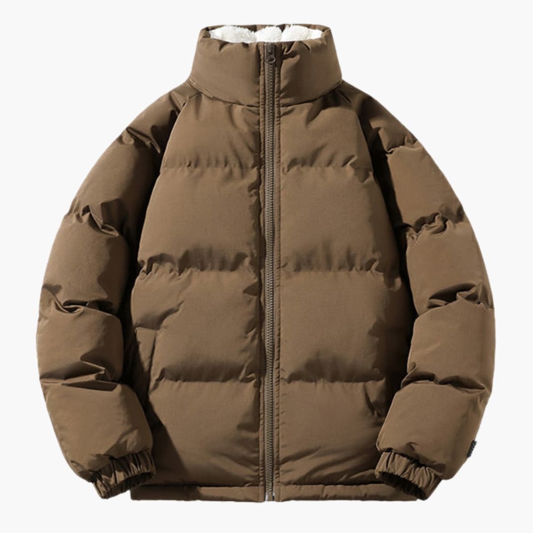 Men's Quilted Jacket Fleece Warm with High Collar and Zipper