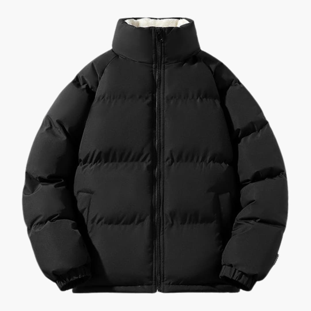 Men's Quilted Jacket Fleece Warm with High Collar and Zipper