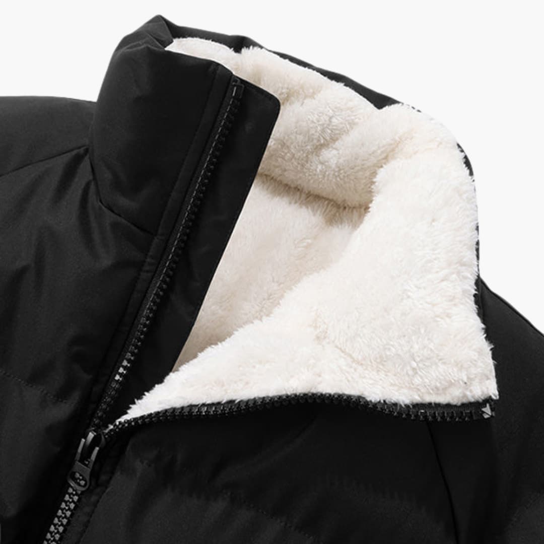 Men's Quilted Jacket Fleece Warm with High Collar and Zipper