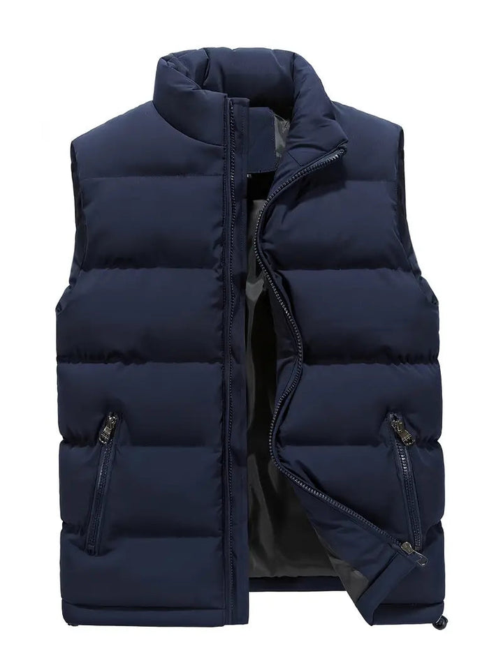 Men's quilted vest weatherproof with high collar and zippered pockets