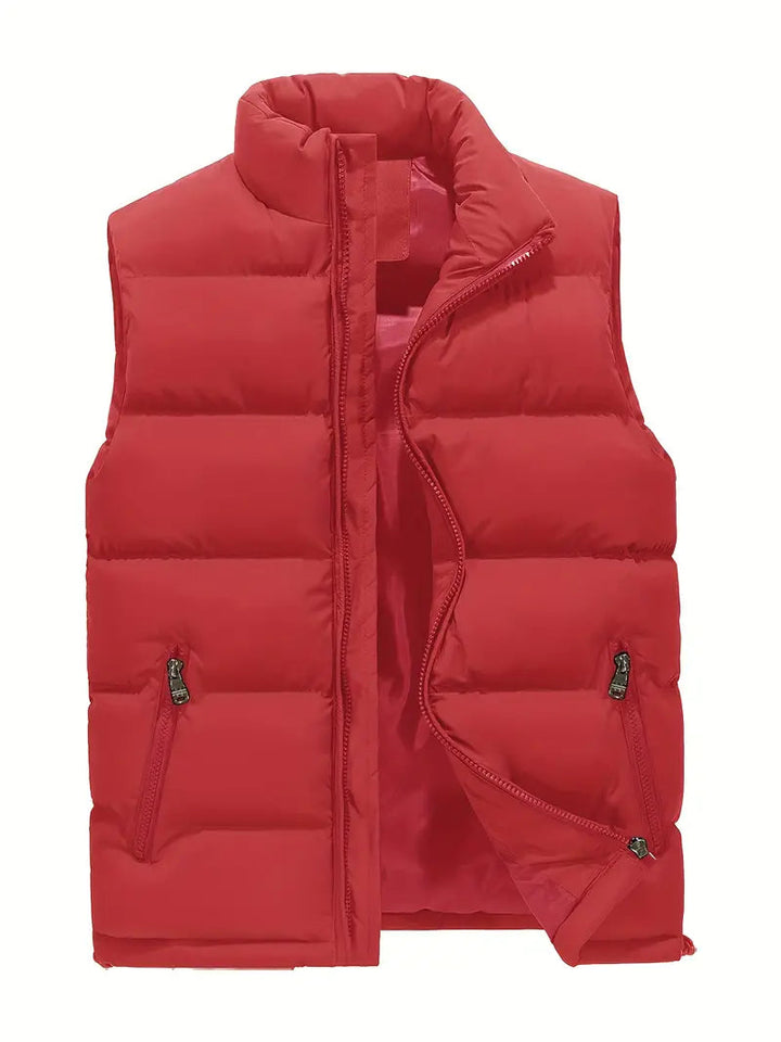 Men's quilted vest weatherproof with high collar and zippered pockets