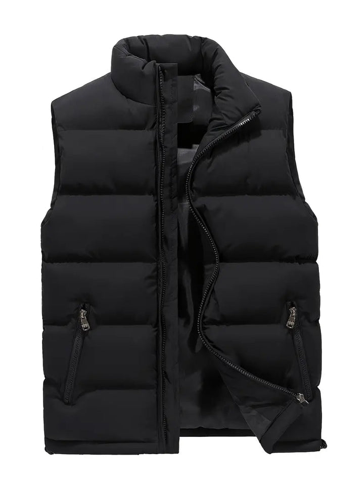 Men's quilted vest weatherproof with high collar and zippered pockets