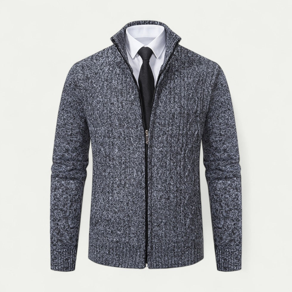 Herren Strickjacke Baumwolle Casual Stil mit Stehkragen und Knopfleiste 1