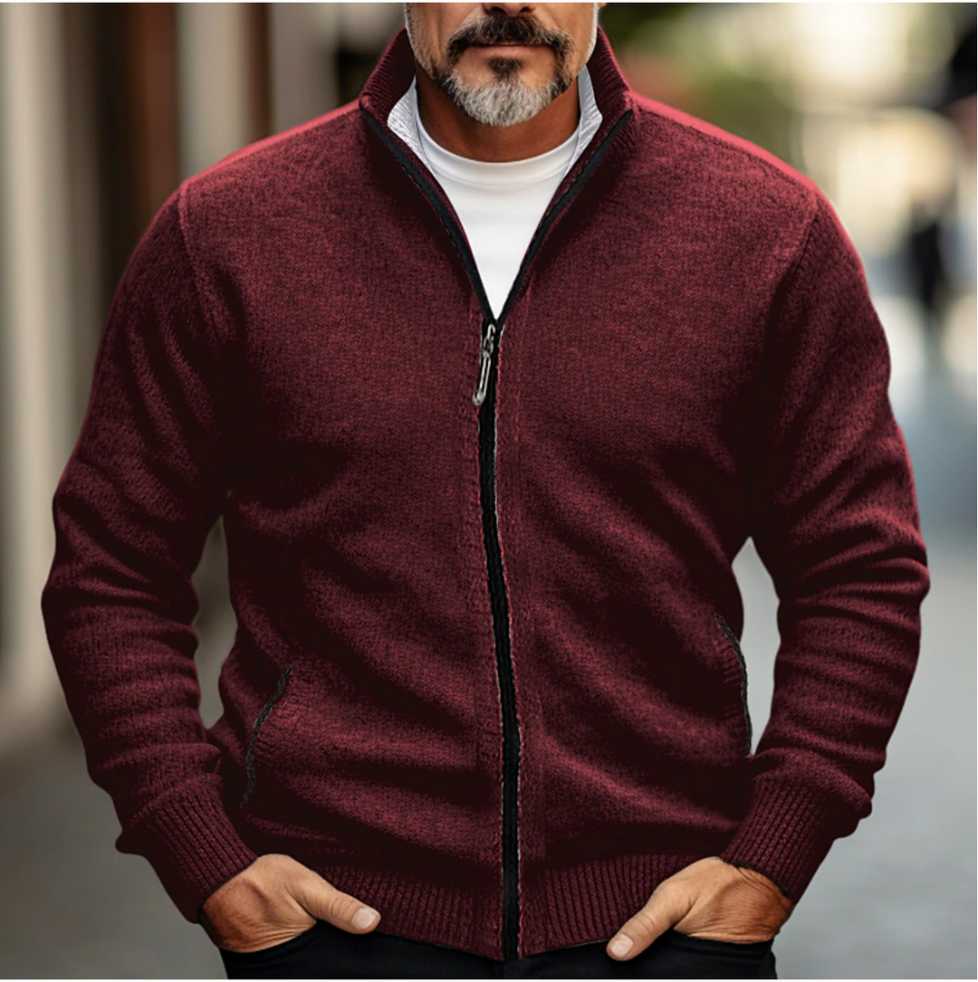 Herren Strickjacke Hoher Kragen mit Durchgehendem Reißverschluss 3