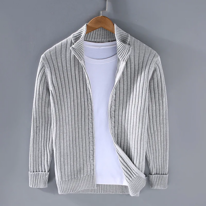 Herren Strickjacke Rippstrick mit Stehkragen – Elegante Cardigan für Vielseitige Looks 0