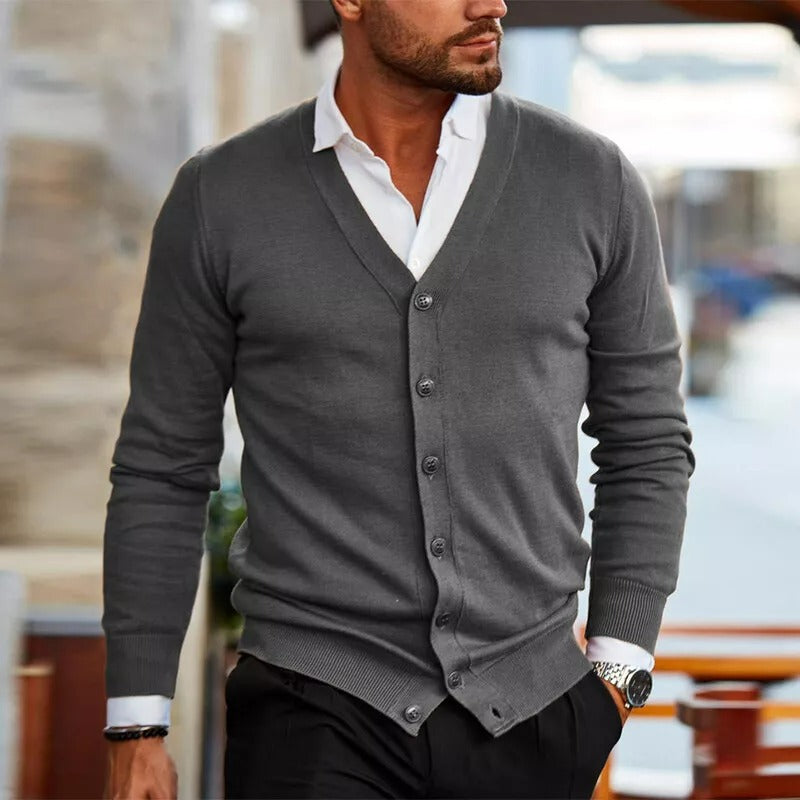 Herren Strickjacke V-Ausschnitt Baumwolle Cardigan 1