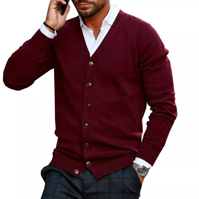 Herren Strickjacke V-Ausschnitt Baumwolle Cardigan 2