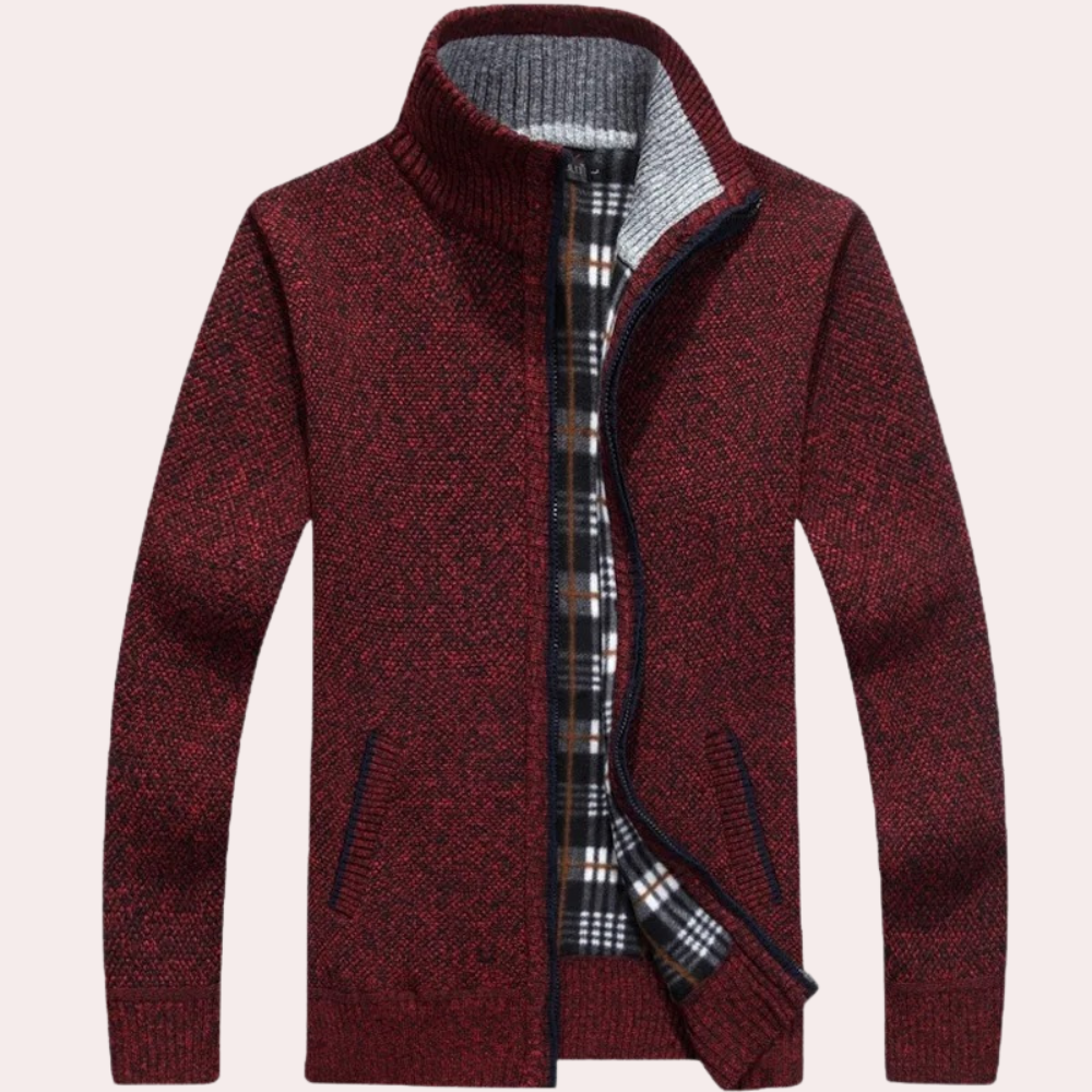 Herren Strickjacke mit Reißverschluss und Stehkragen aus Baumwollmischung 0