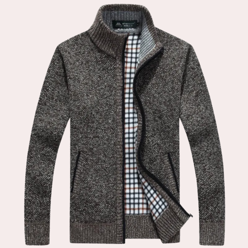 Herren Strickjacke mit Reißverschluss und Stehkragen aus Baumwollmischung 1