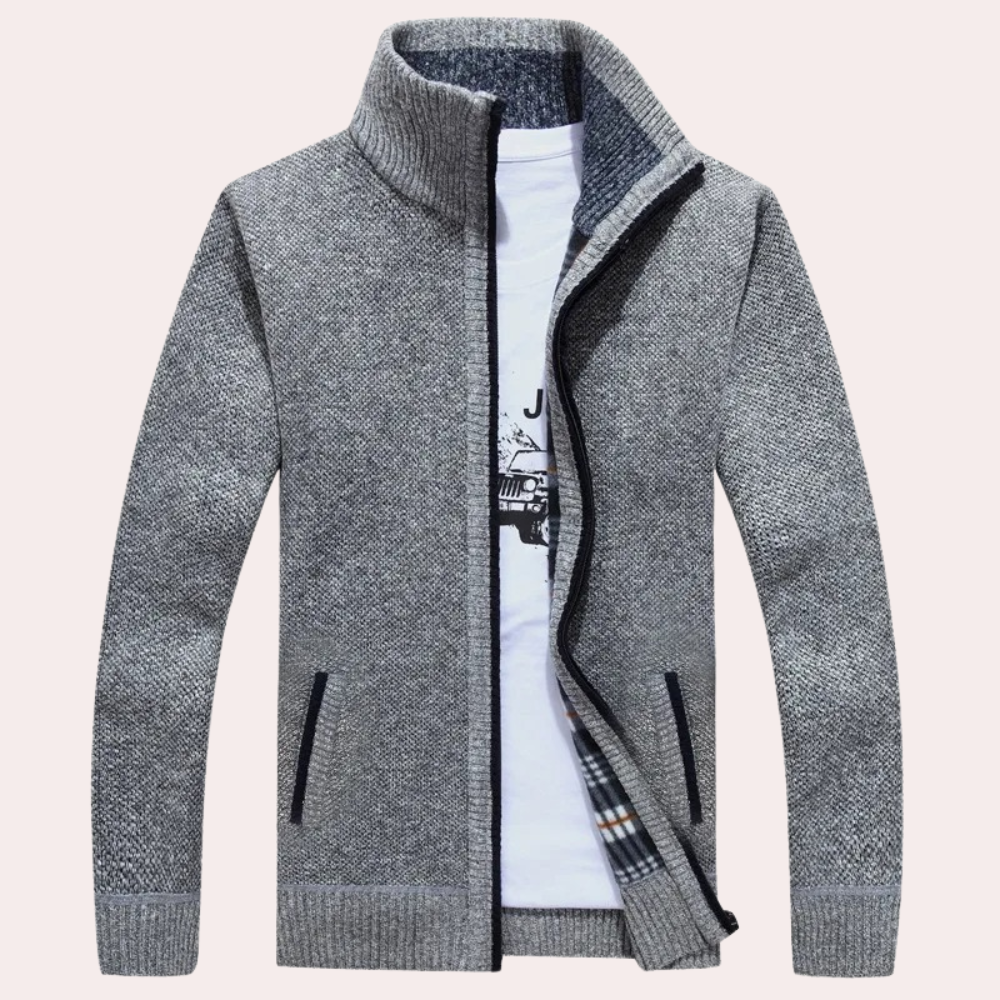 Herren Strickjacke mit Reißverschluss und Stehkragen aus Baumwollmischung 2
