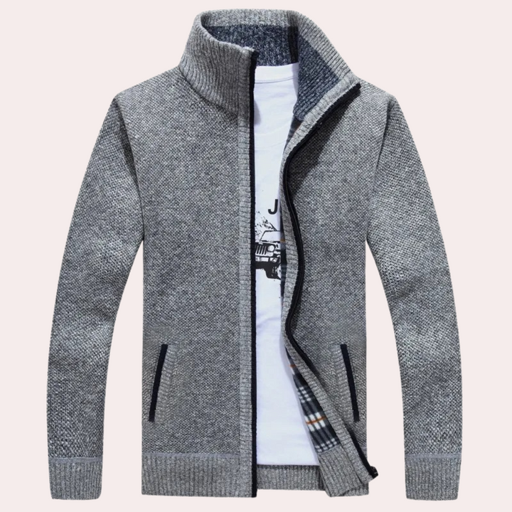 Herren Strickjacke mit Reißverschluss und Stehkragen aus Baumwollmischung 2