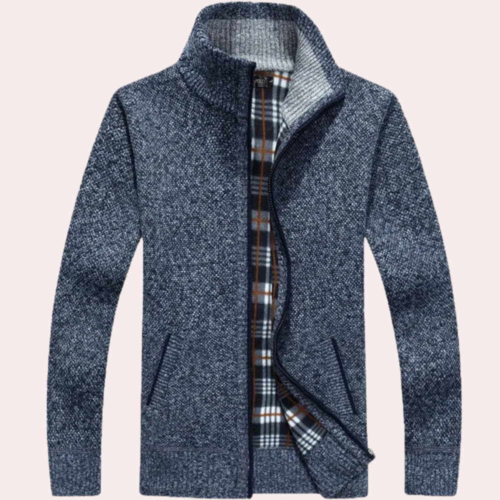 Herren Strickjacke mit Reißverschluss und Stehkragen aus Baumwollmischung 3