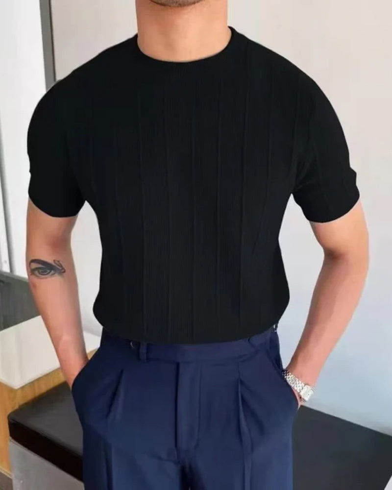 Men's T-Shirt Breathable Ribbed Casual Cotton