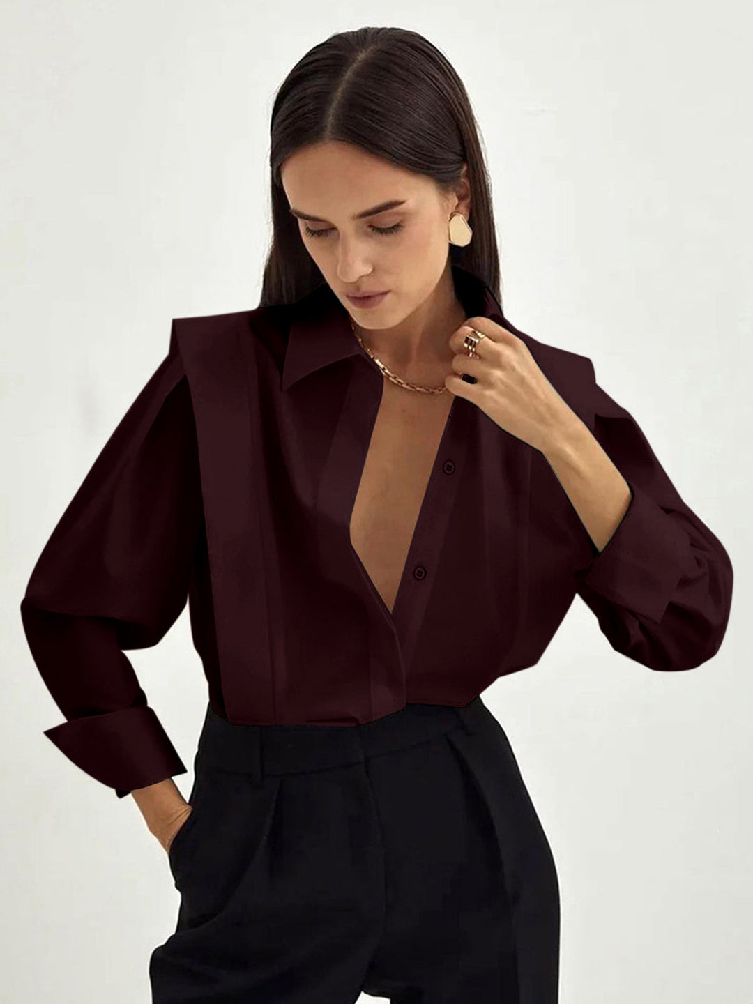 Long Sleeve Button-Down Shirt Women - Cotton Classic Button-Down Design