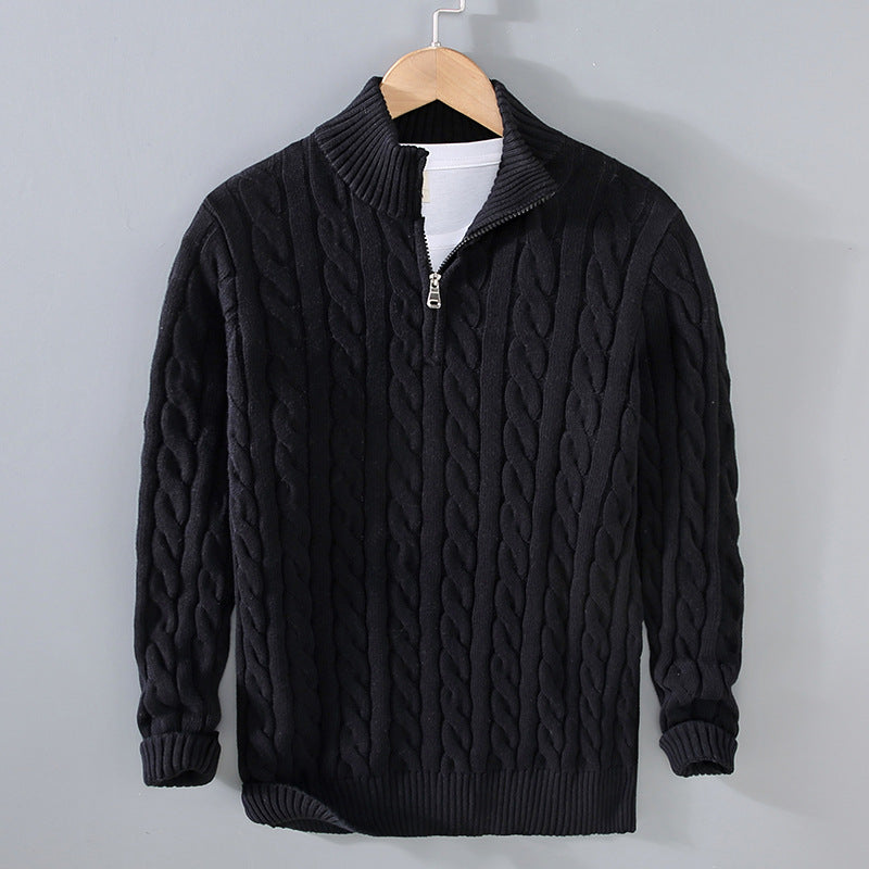 Herrenpullover Baumwolle Halber Reißverschluss Strukturierter Look 0