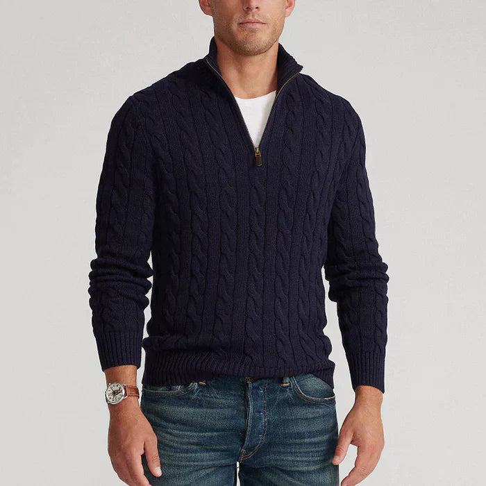 Herrenpullover Baumwolle Halber Reißverschluss Strukturierter Look 1