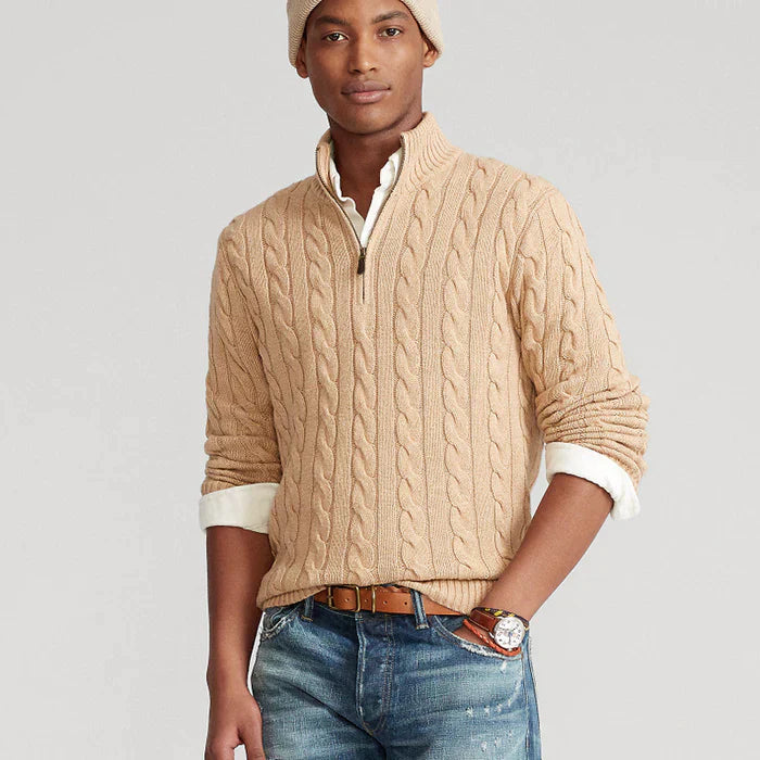 Herrenpullover Baumwolle Halber Reißverschluss Strukturierter Look 4