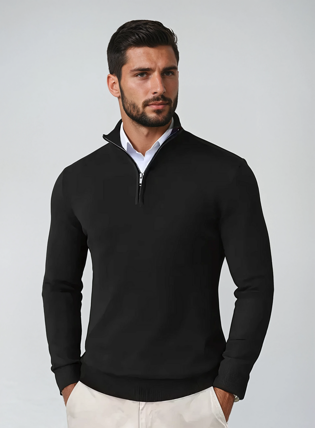 Herrenpullover Baumwolle Schmaler Schnitt Lässig mit Viertelreißverschluss 0