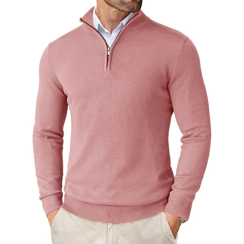 Herrenpullover Baumwolle Schmaler Schnitt Lässig mit Viertelreißverschluss 1