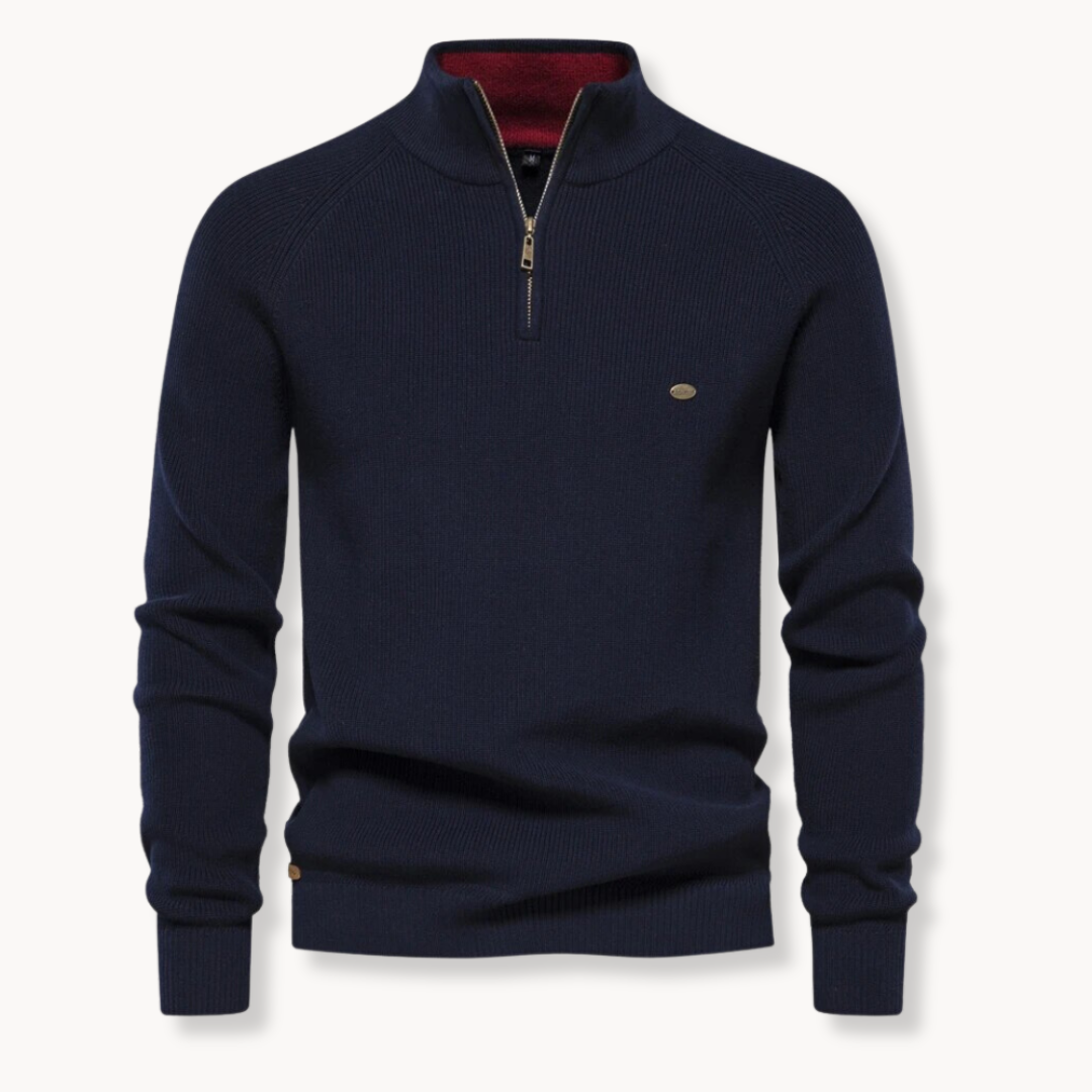 Herrenpullover Baumwollmischung Halber Reißverschluss Slim Fit 0