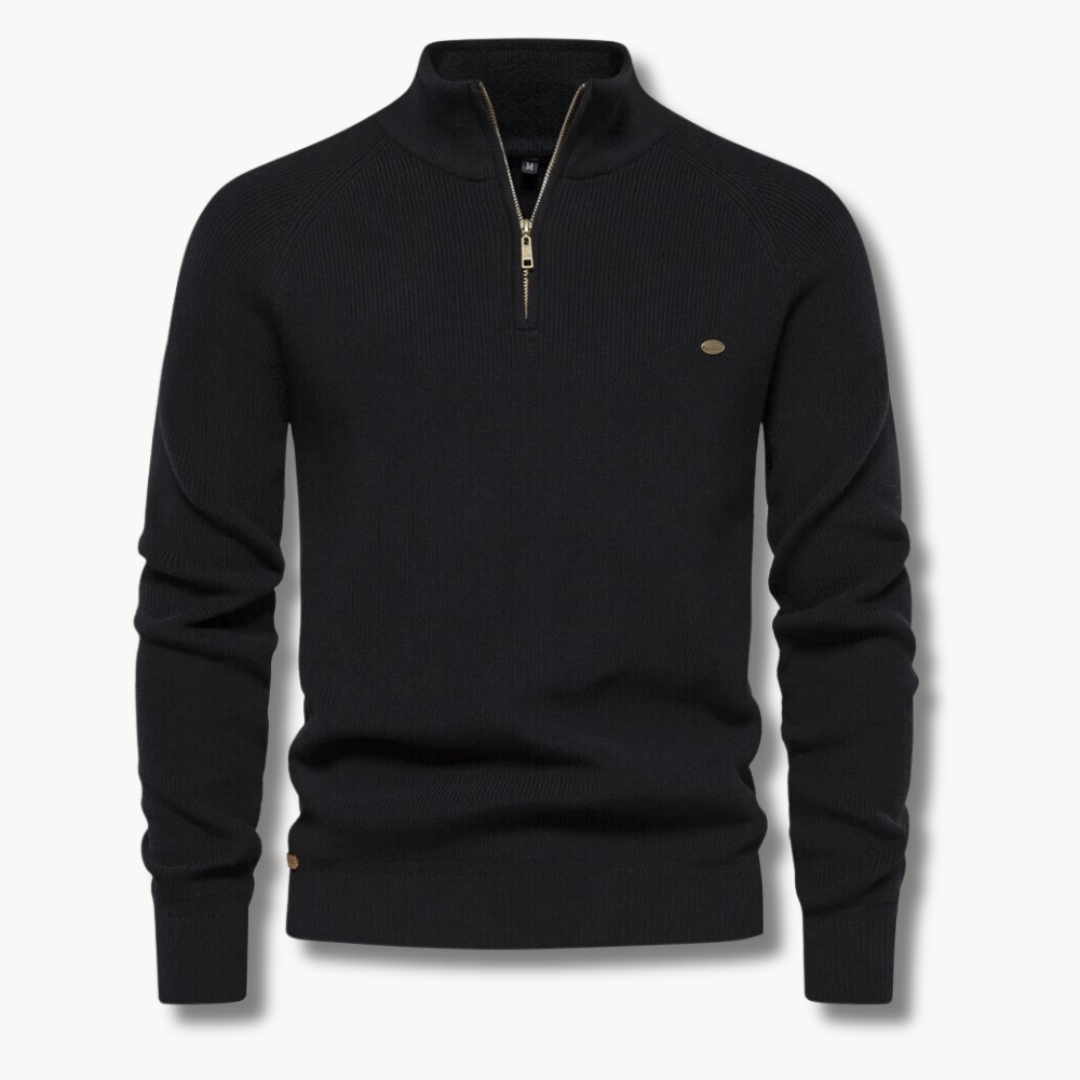 Herrenpullover Baumwollmischung Halber Reißverschluss Slim Fit 1