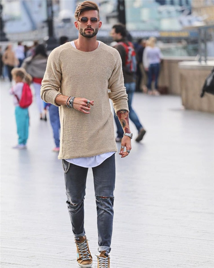 Men's sweater knit long sleeve cotton modern design