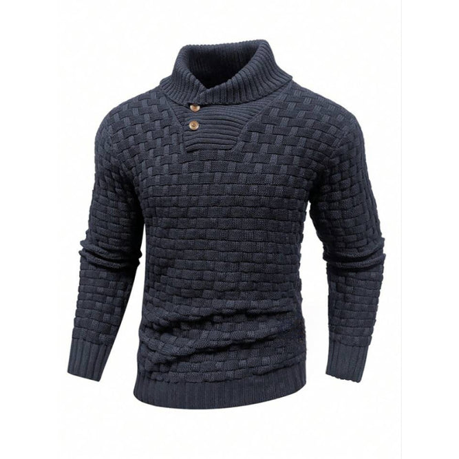 Herrenpullover Strukturierter Strick Schalkragen mit Knopfdetails 3