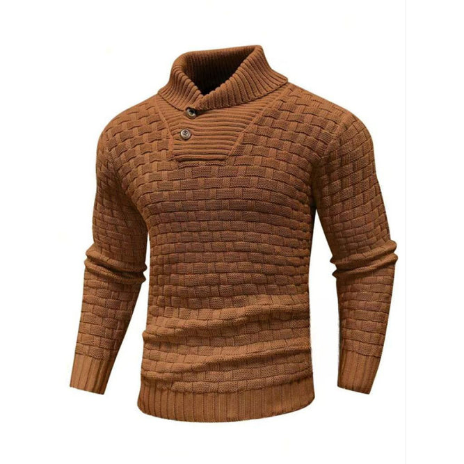 Herrenpullover Strukturierter Strick Schalkragen mit Knopfdetails 4